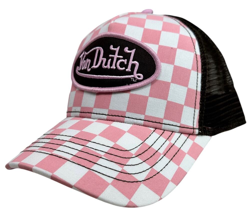 Von Dutch Trucker Hat Pink Checker Snapback Cap